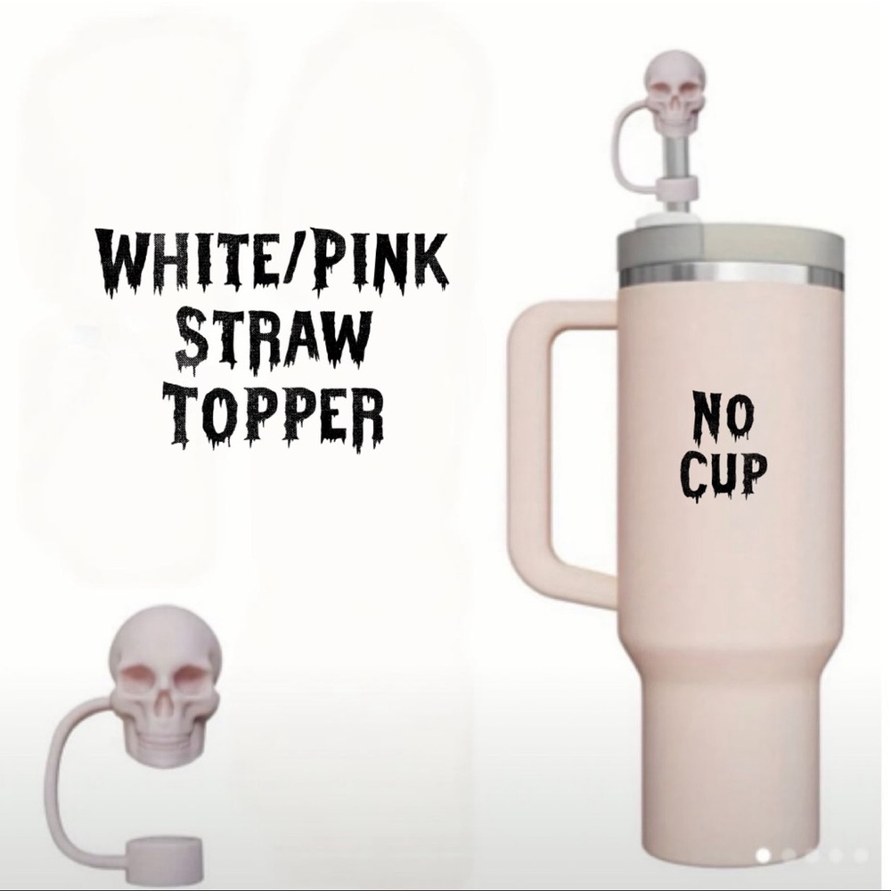 Straw Cover, 10 mm Straw, WHITE w/Pinkish undertones Skull, NEW,🚫Germ/Du…